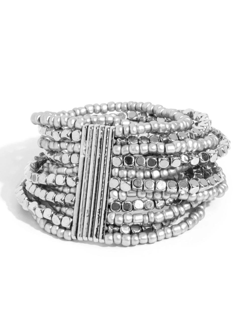 Silver Multi-Strand Beaded Stretch Bracelet